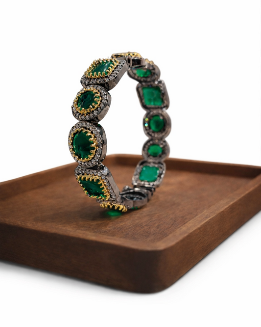 Victorian Emerald & American Diamond Bangles (Set of 2)-G353200