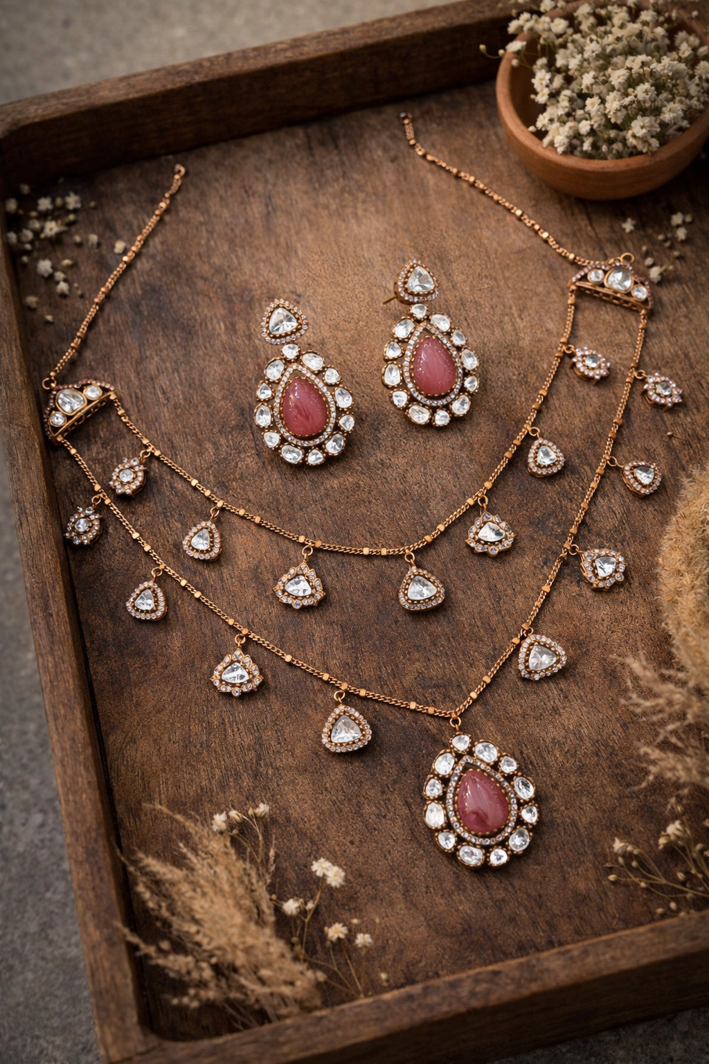 Lunara Moissanite & Pink Stone Choker Necklace Set