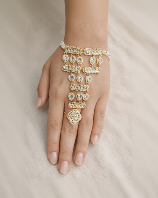 Bridal Kundan & Pearl Hathphool Hand Harness-G752050