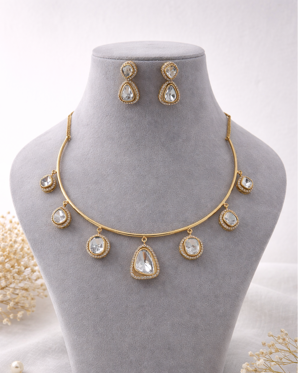 Moissanite Gold-Tone Hasli Necklace Set-G352500