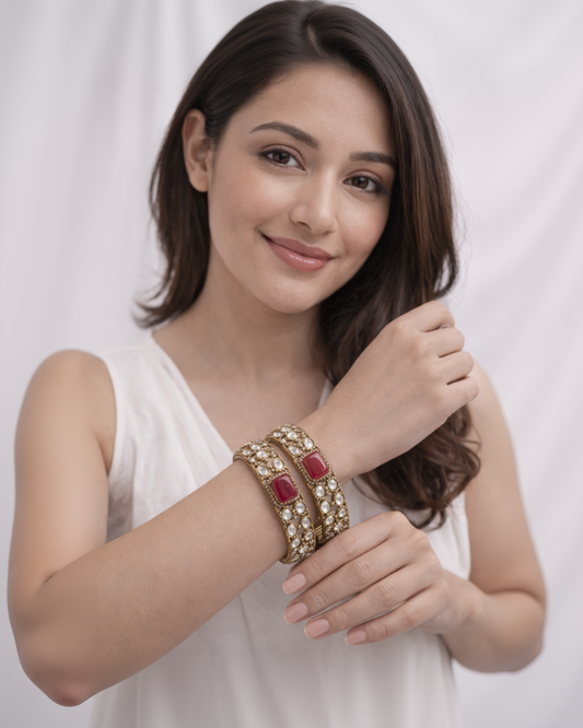 Ruby Moissanite Polki Bangles(Set of 2)-G354100