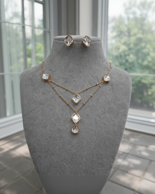 Square Mossonite Necklace Set-G351000