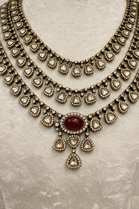 Victorian 3-Layered Mossointe Bridge Necklace set