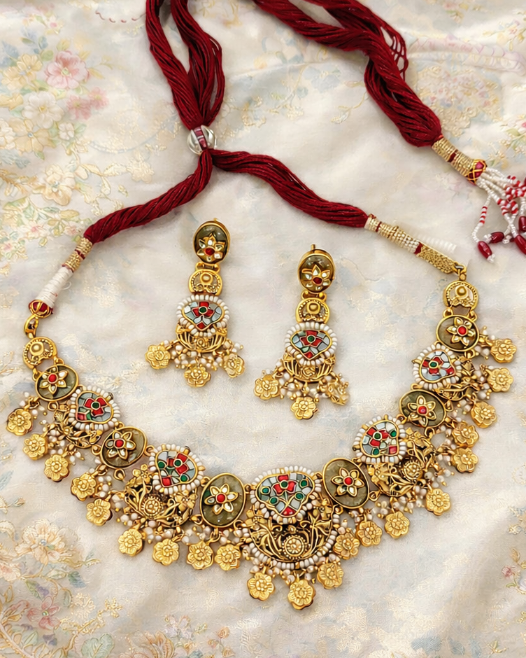 Handcrafted Luxury Kundan Polki Jewellery Set - Perfect for Weddings-G3511400