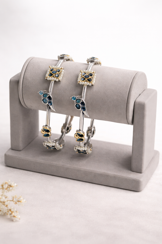 Oxidized Silver Bangles(Set of 2)-G35800