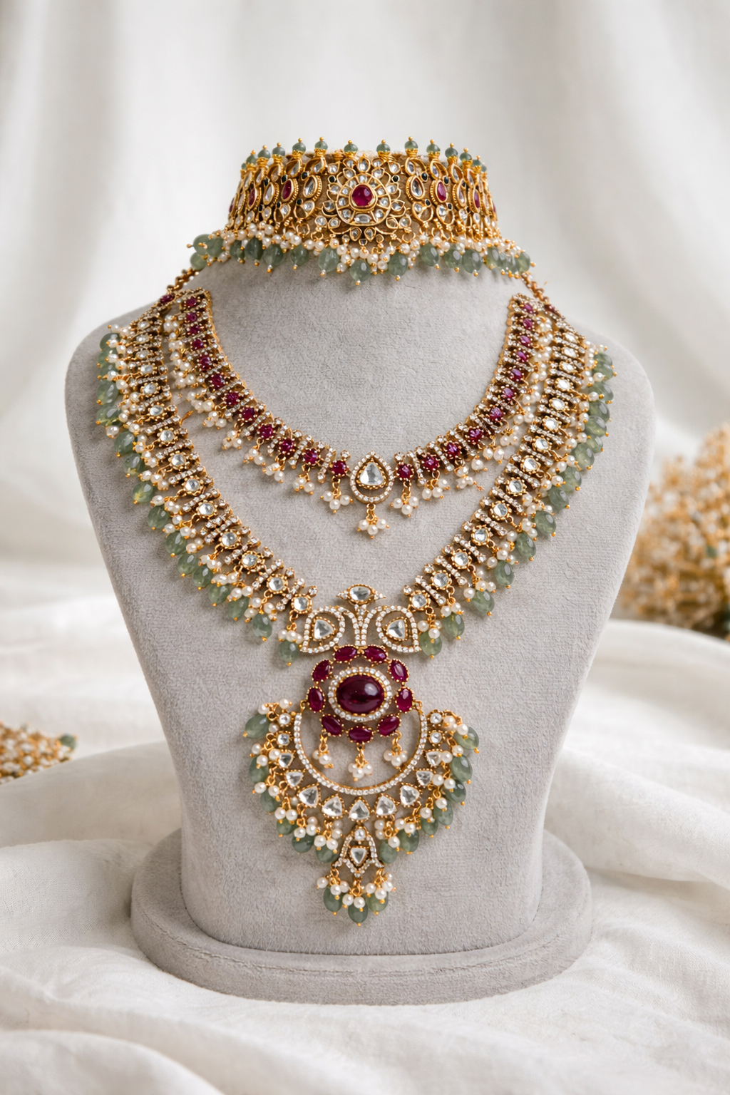 Combo Kundan Polki Bridal choker and Long Necklace Set