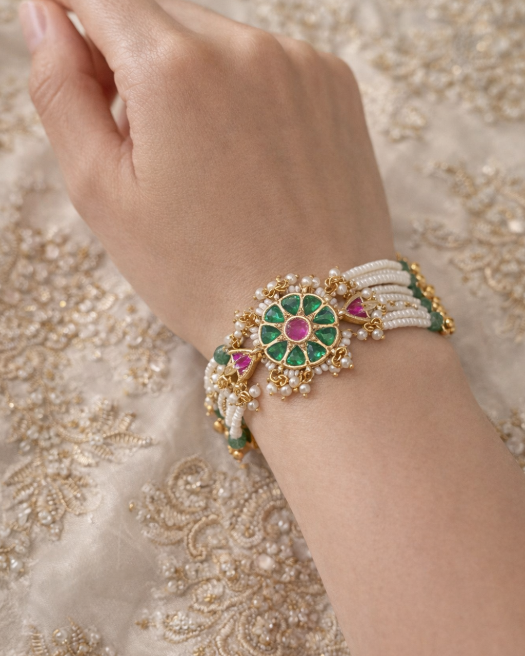 Gold Plated Kundan Pearl Bracelet-G352800