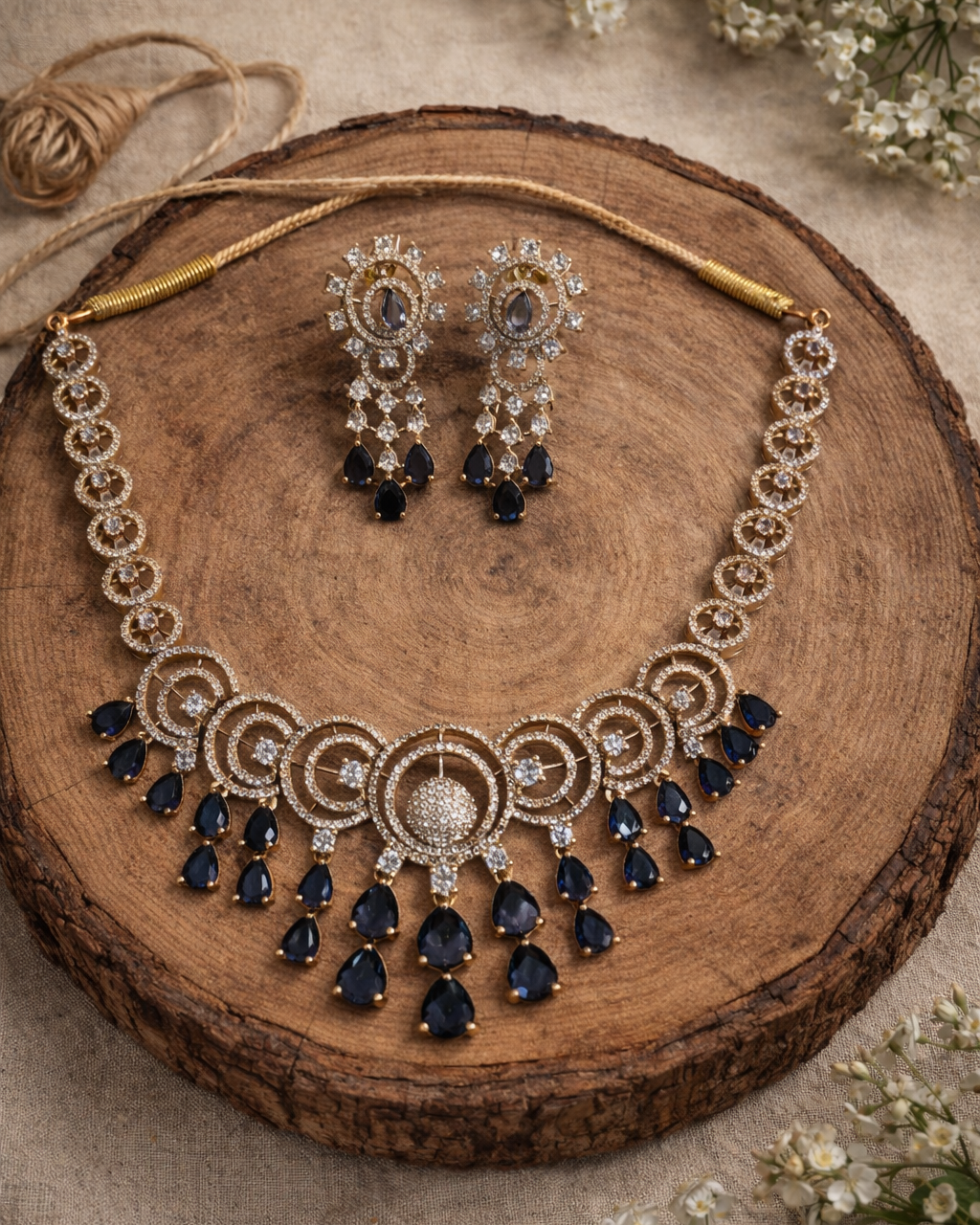 Emerald & Diamond Look Gold-Plated Necklace Set-G352200