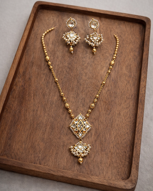 Exquisite Kundan Polki & Pearl Pendant Set-G352000