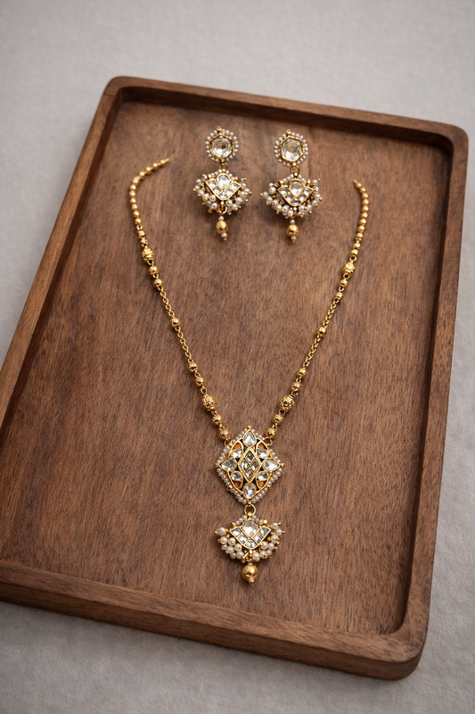 Exquisite Kundan Polki & Pearl Pendant Set