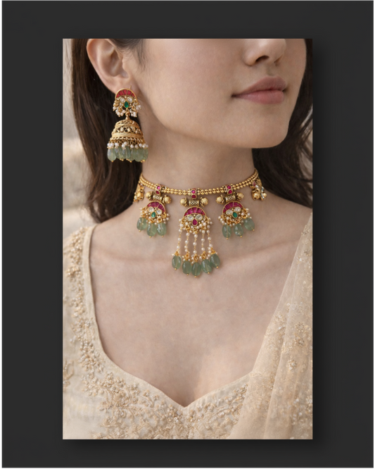 Jilebi Design Jadau Kundan Necklace Set-G353400