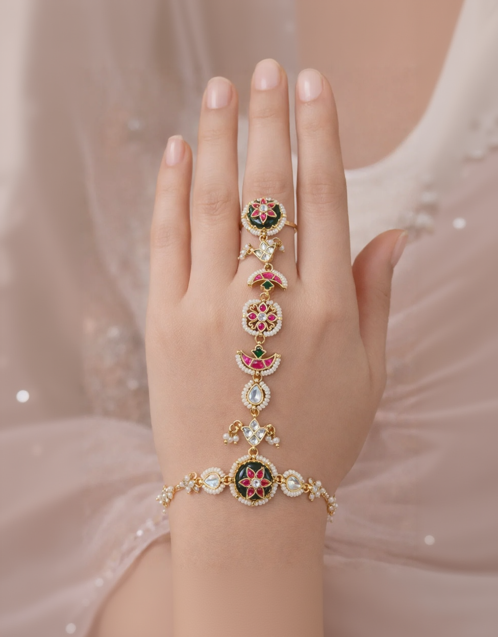 Pachi Kundan Floral Hath phool-G352200