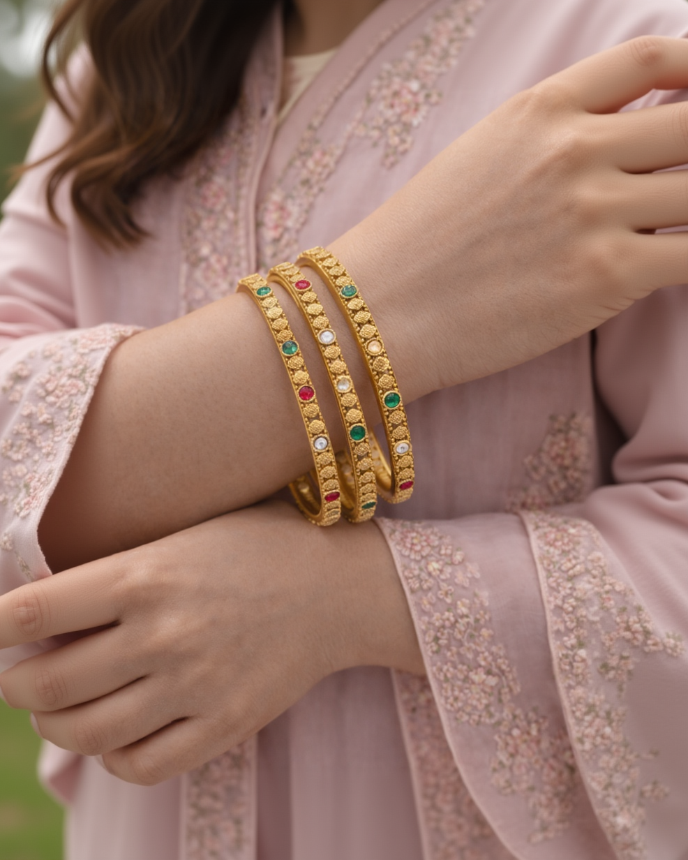 Antique Gold Polish Bangle Set-G351400