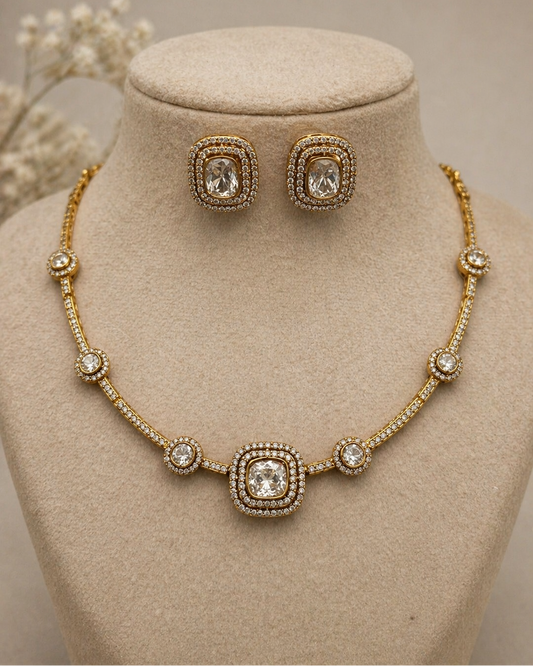 Mossonite Gold-Tone Necklace Set-G423800