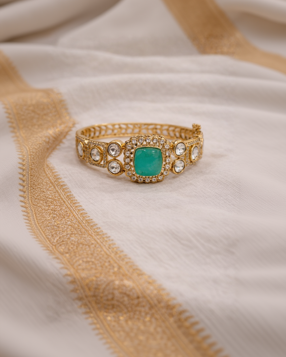 Faux Polki Gold-Toned Kada Bangle Bracelet Kada-G35900