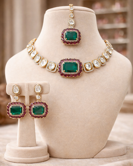 Emrald Rubby Uncut polki Necklace-G354400