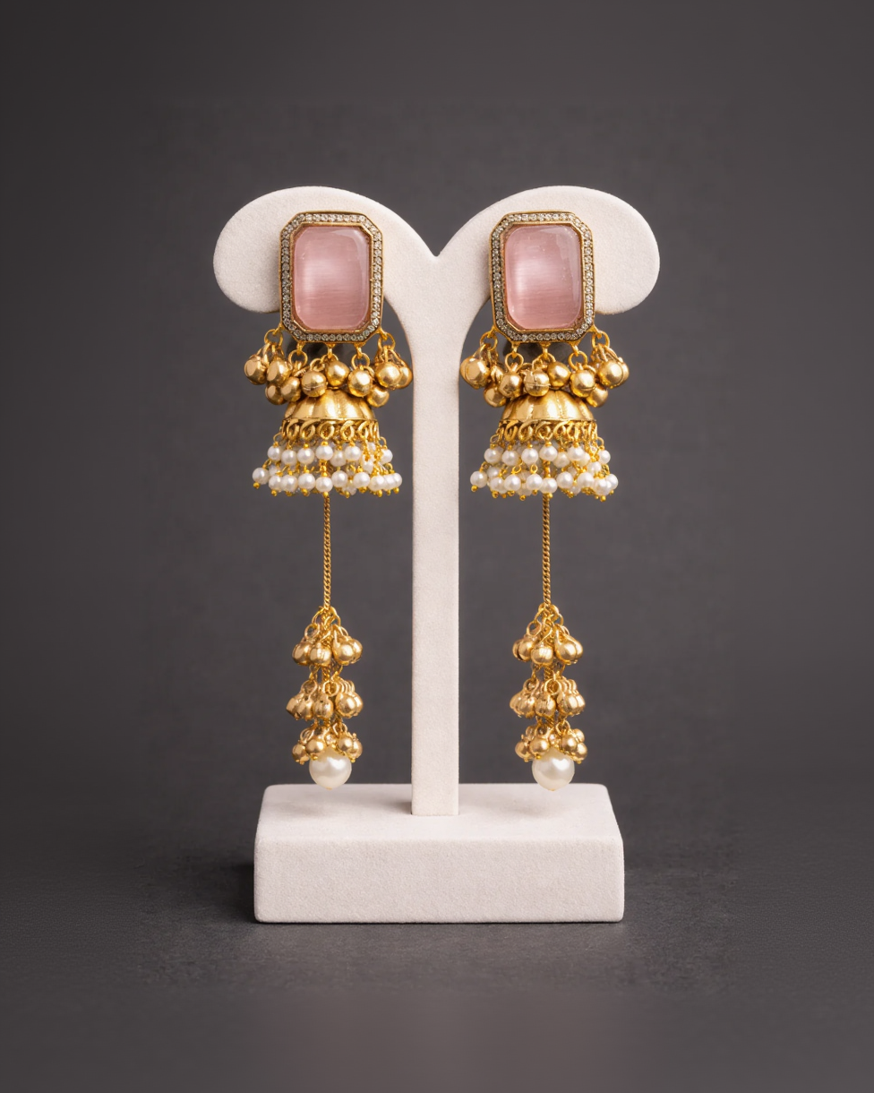 Regal Red Kundan Jhumka Earrings with Pearl Drops Earings-G351500