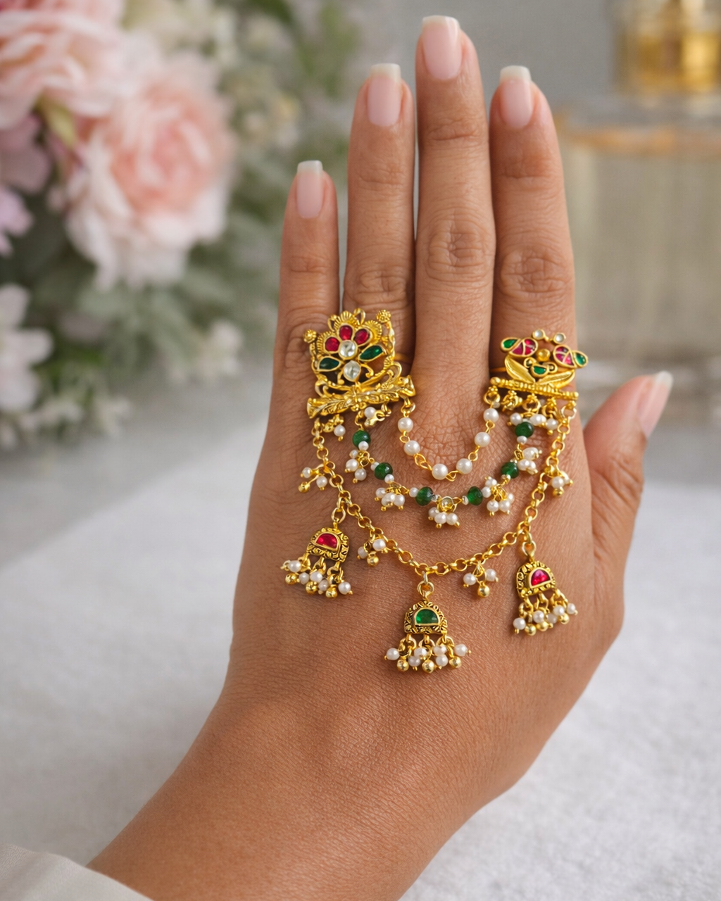 Pachhi kundan double finger Ring-G352100
