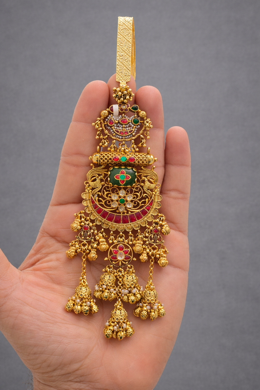 Gold-Plated Heritage Jadau Kamar Challa/Jhoomar/Judda-G356600