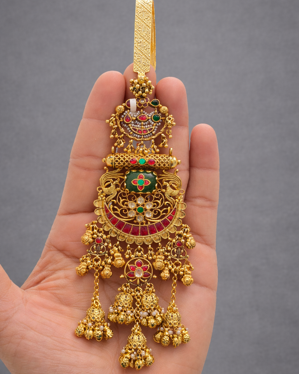 Gold-Plated Heritage Jadau Kamar Challa/Jhoomar/Judda-G356600