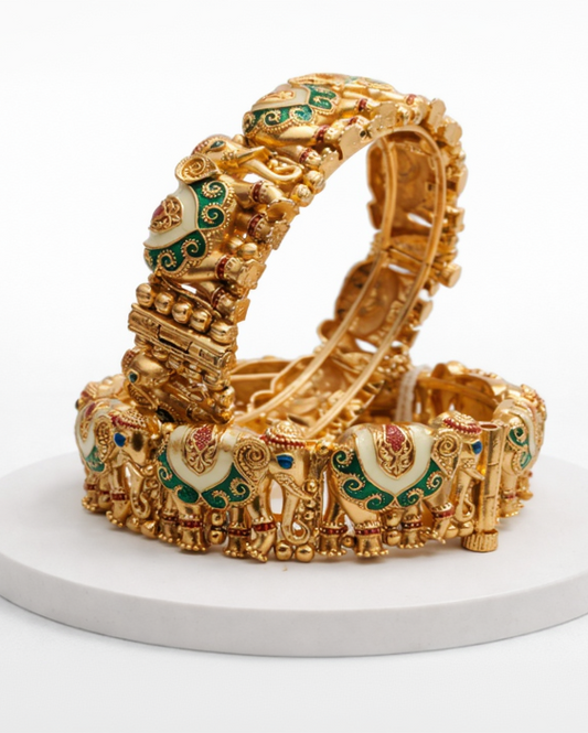 Handcrafted Meenakari Elephant Bangles(Set of 2)-G352500
