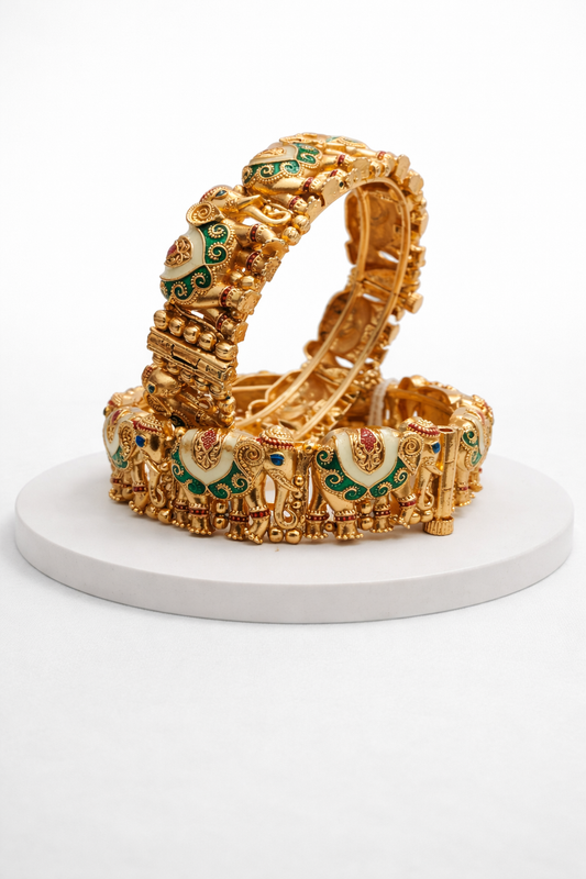 Handcrafted Meenakari Elephant Bangles(Set of 2)