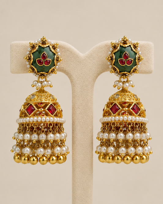 Jadau Kundan & Emerald Pearl Choker Set-G356200