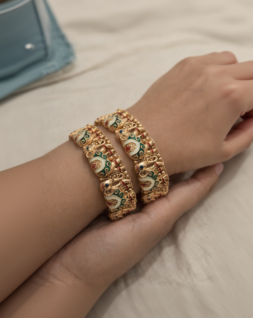 Handcrafted Meenakari Elephant Bangles(Set of 2)-G352500