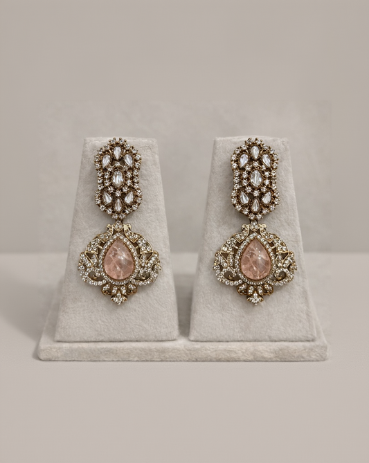 Victorian Pink Stone Pendent Set-G751600