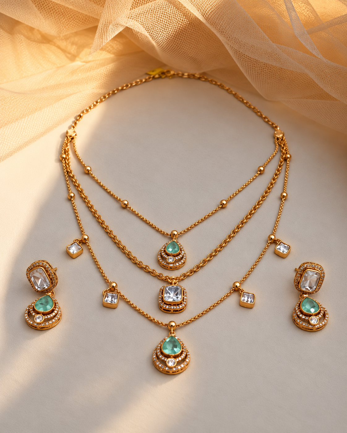 Moissanite 3-Layered Choker Necklace Set-NK2298