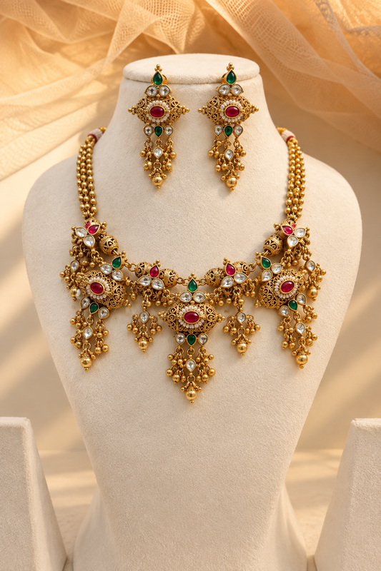 Multi Dodi Jadau Fusion Necklace-NK0150