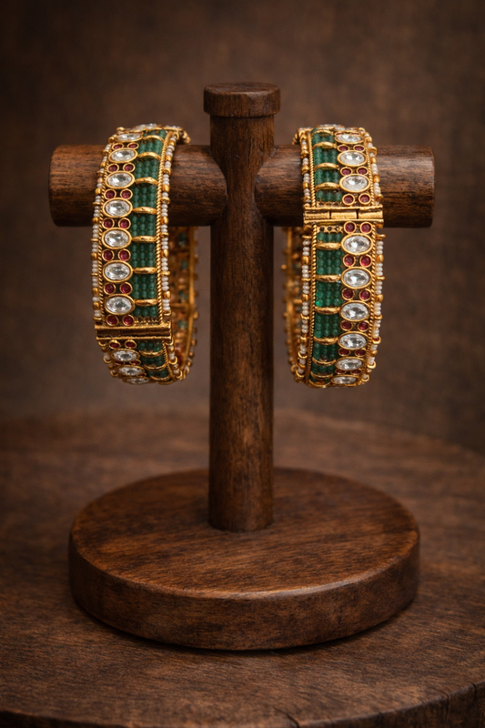 Pachi Kundan Jadau Heritage Bangles(Set of 2)