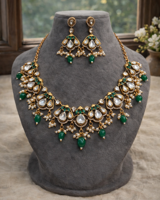 Kundan & Pearl Traditional Indian Necklace Set-G353600