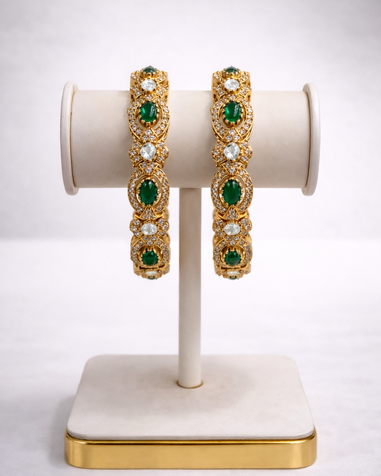 Emerald Stone & CZ Diamond Bangles(Set of 2)-G353700