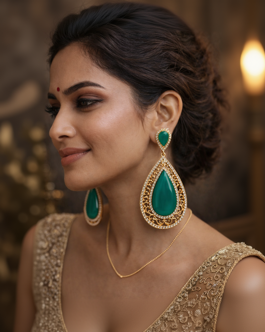 Melia Bohemian Diamante Drop Earrings in Jade Green-G351200