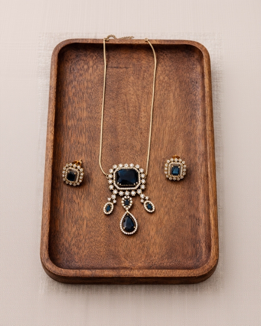 Royal Blue & Crystal Gold-Toned Pendant Set-G751800