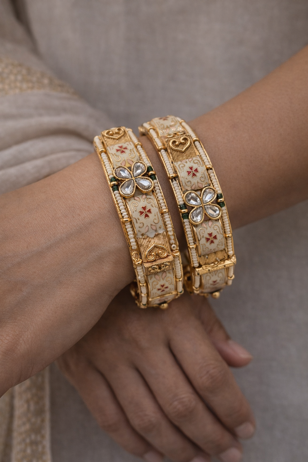 Meenakari Matte Gold Heritage Bangles(Set of 2)