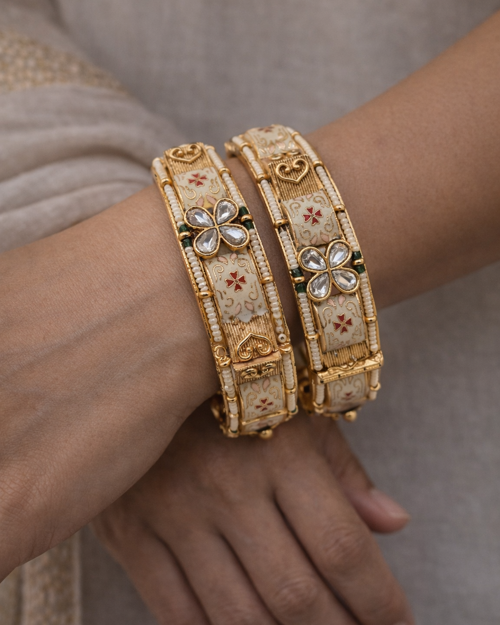 Meenakari Matte Gold Heritage Bangles(Set of 2)-G352200