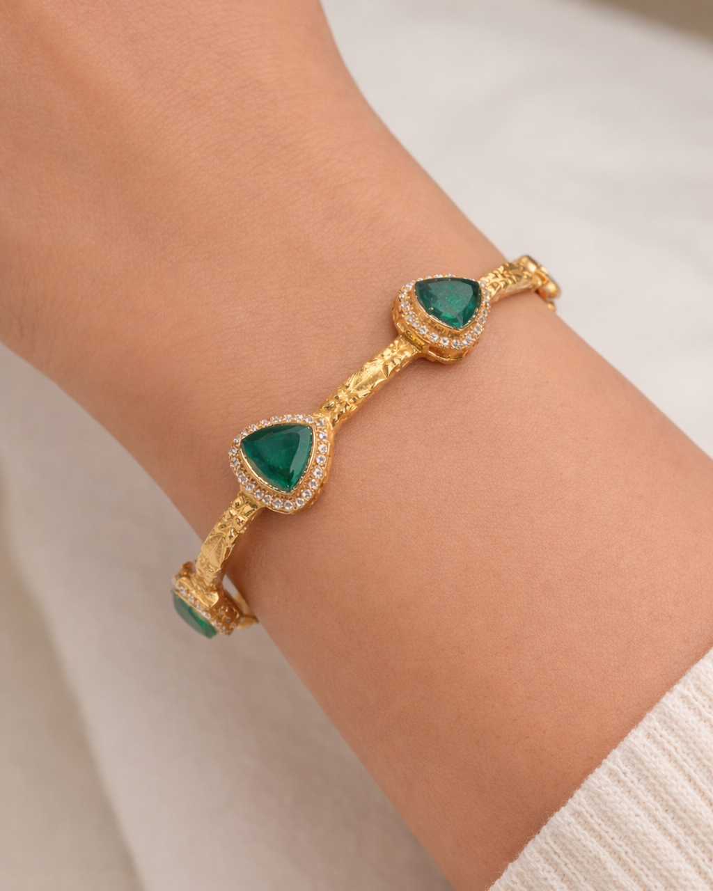 Emerald Green Stone & Gold Plated Bracelet (Set of 1)-G353400