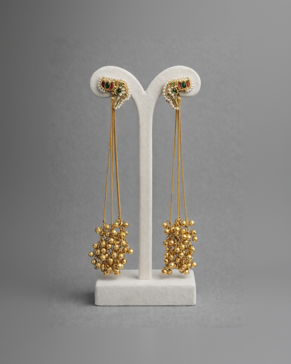Long Kashmiri Handmade Gold Toned Earrings-G351450