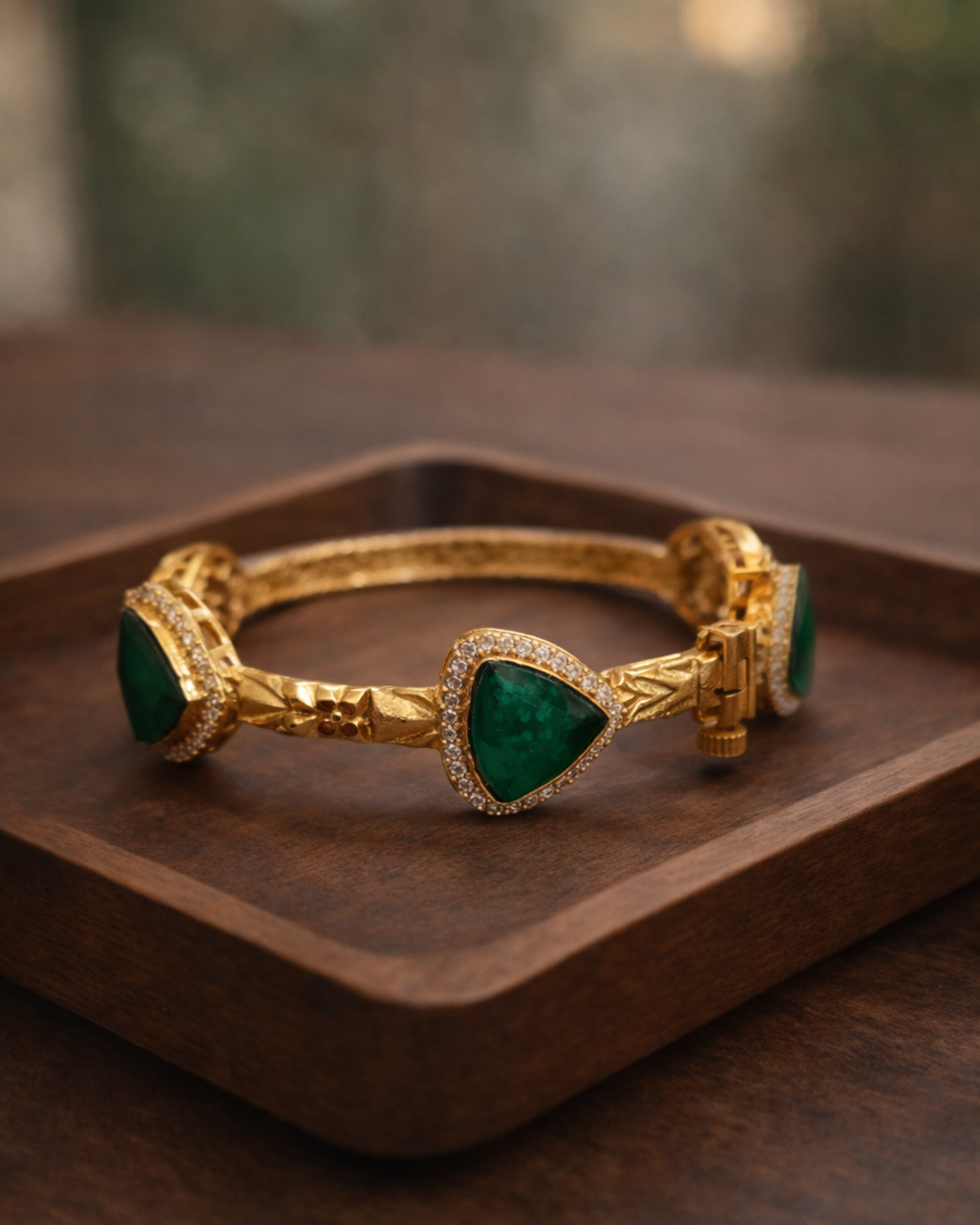 Green Onyx and Diamond Accent Bangle Bracelet Kada-G353400