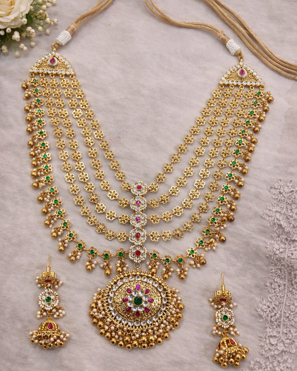 Gold-Finish 5-Layer Jhumra Haar Necklace-G3512300