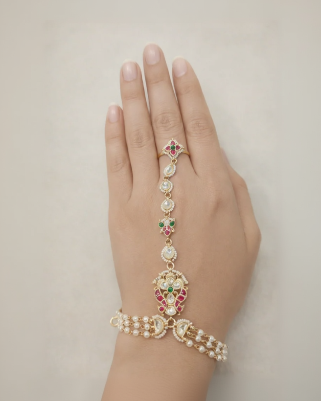 Pachi Kundan Floral Hath panja-G352000