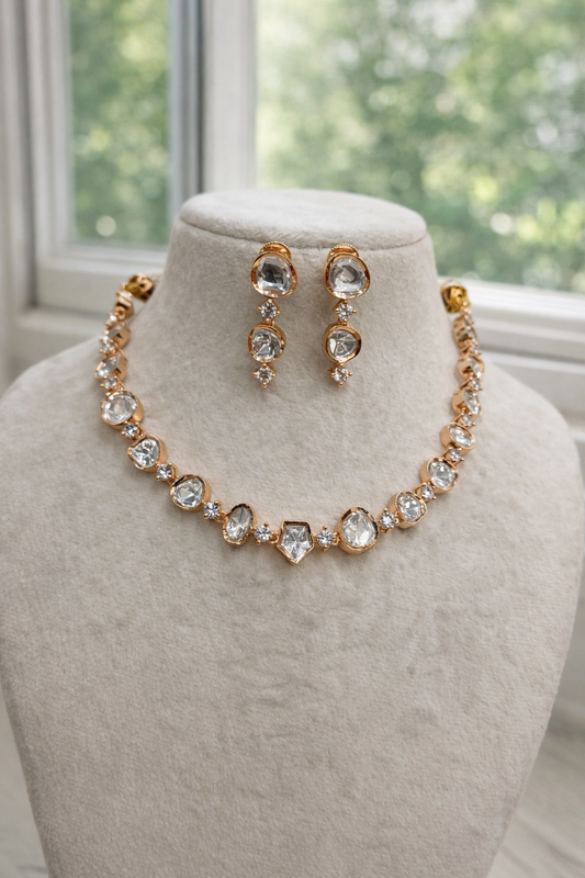 Rose Gold Polki Kundan Necklace Set