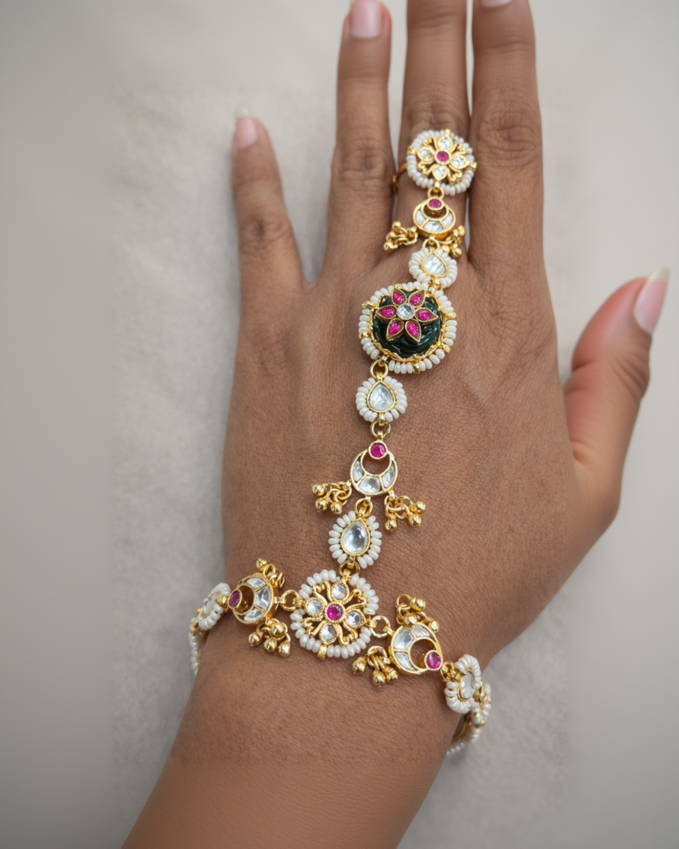 Emerald Green & Kundan Paachi Hathphool-G352100