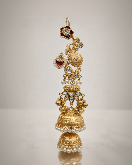Royal Kundan & Pearl Drop Layered Jhumka Earrings-G351799