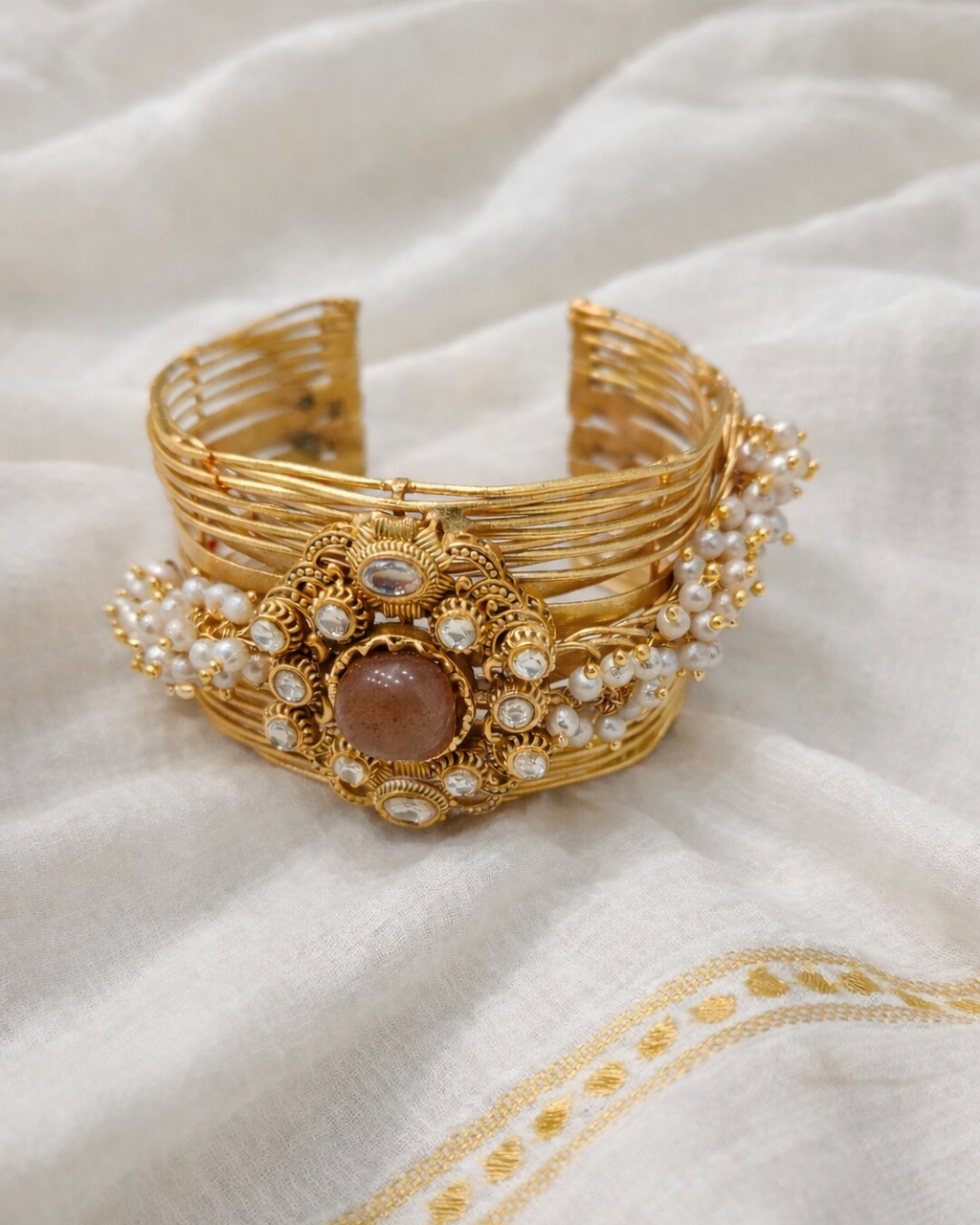 Gold-Toned Kada Bangle with Mossonite Stone-G353500
