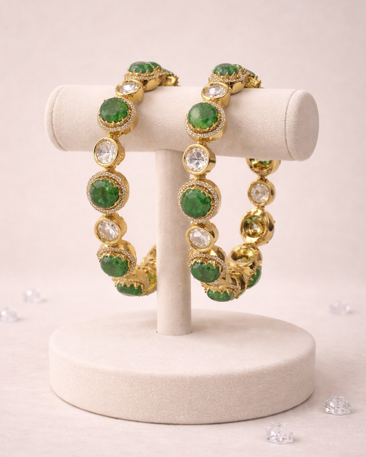 Emerald & Polki Diamond Gold-Plated Bangles(Set of 2)-G352400