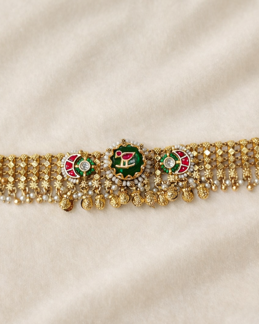 Gold Plated Kundan and Pearl Embellished Bracelet-G353400