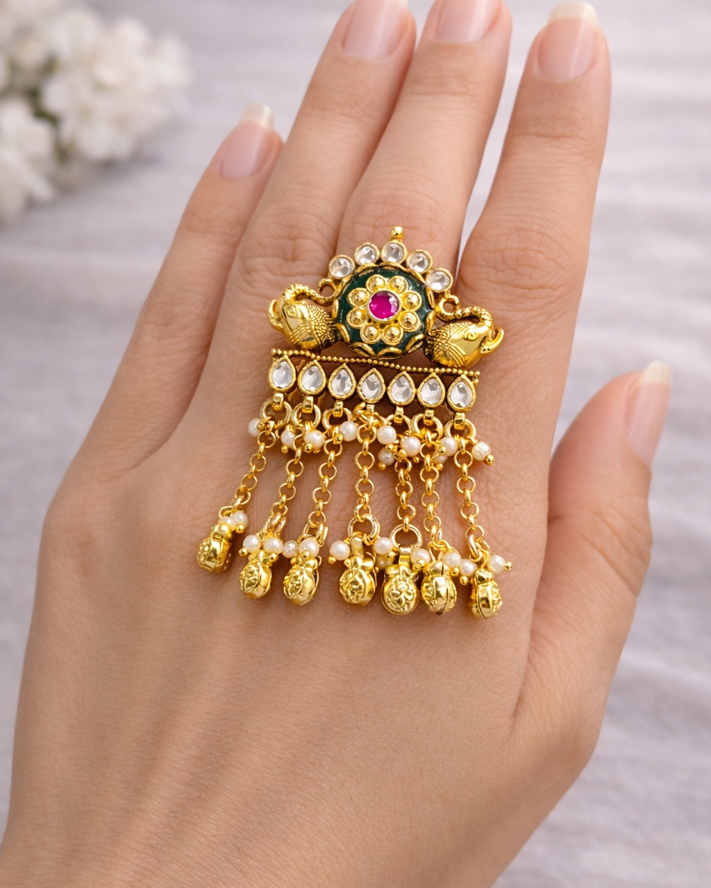 Peacock Jadau Statement Ring-G351800